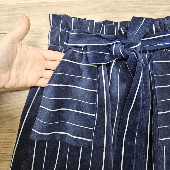 HAVE Womens Navy Blue Stripe Paperbag Corduroy Straight Mini Skirt Medium - Picture 3 of 7